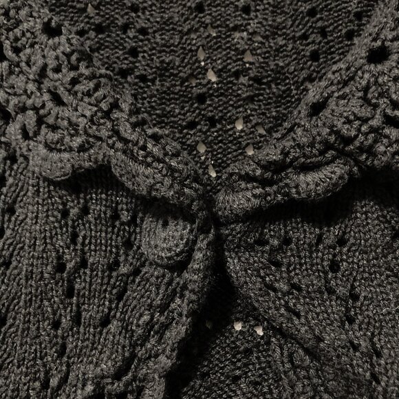 RICKI'S Vintage black short-sleeve scalloped shawl collar v-neck cardigan MEDIUM - Picture 6 of 15